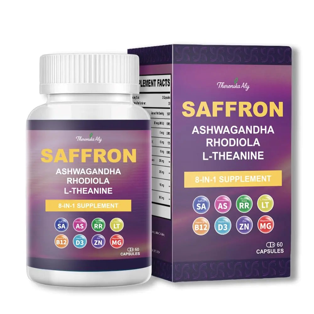 Theronika Aly Saffron Supplements – Blend with Ashwagandha, Safron, Rhodiola, Magnesium, L-Theanine, Zinc & B12, 88.5 mg Pure Saffron Extract Capsules Mood, Energy, Vision & Focus – 60 Vegan Capsules Theronika Aly Au supplements
