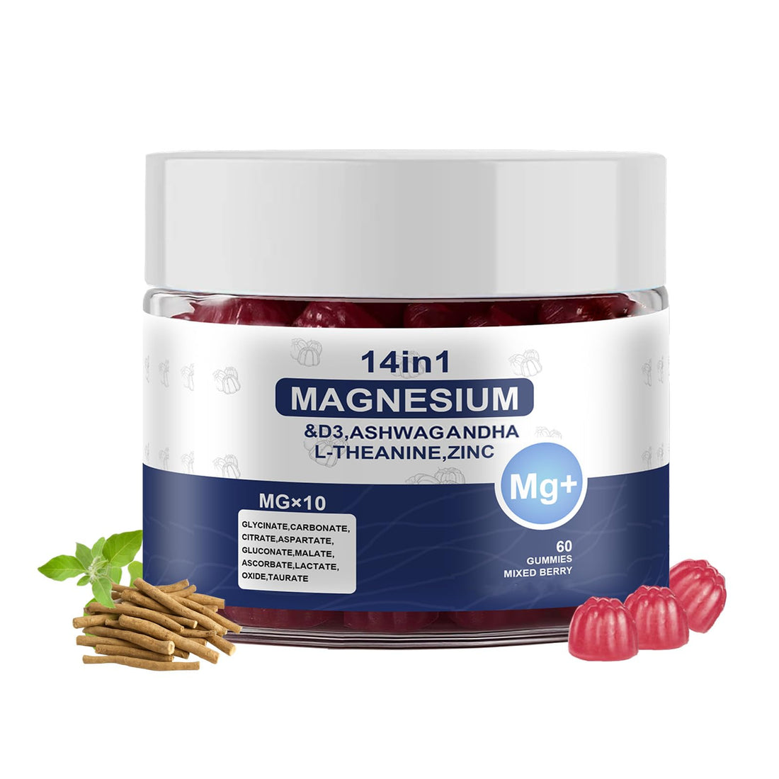 Magnesium Complex Gummies for Women & Men, Calm Magnesium Gummies for Women & Men, 14-in-1 with Ashwagandha, L-Theanine, Vitamin D3 & Zinc, 60 Count (1) UYPO Au supplements