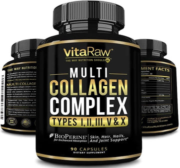 VitaRaw Collagen Pills 1800 mg - Multi Collagen Supplements (Types I, II, III, V & X) Grass Fed Non GMO Collagen Peptides Pills for Hair, Skin and Joints - Hydrolyzed Collagen Protein Powder VitaRaw Au supplements