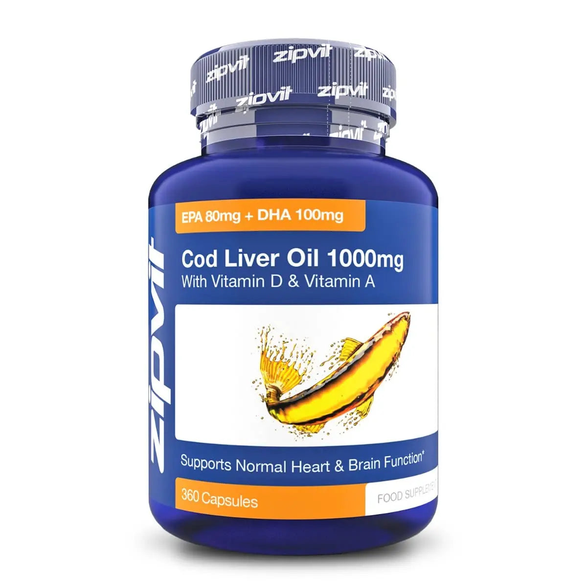 Cod Liver Oil 1000mg, 360 Capsules of High Strength Fish Oil, Rich in Omega 3. Supports Zipvit Au supplements