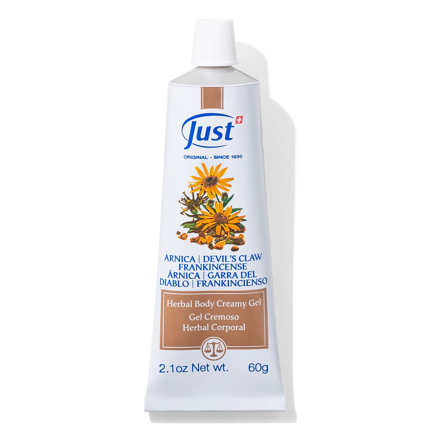 Swiss Just Arnica Gel, Arnica Creamy Gel 60g. Arnica Cream w/Devils Claw & Frankincense Oil. A Gentle Massage Cream on Wrists, Fingers, Knees, Ankles, Joints, Waist, Neck, and Back. SwissJust Au supplements