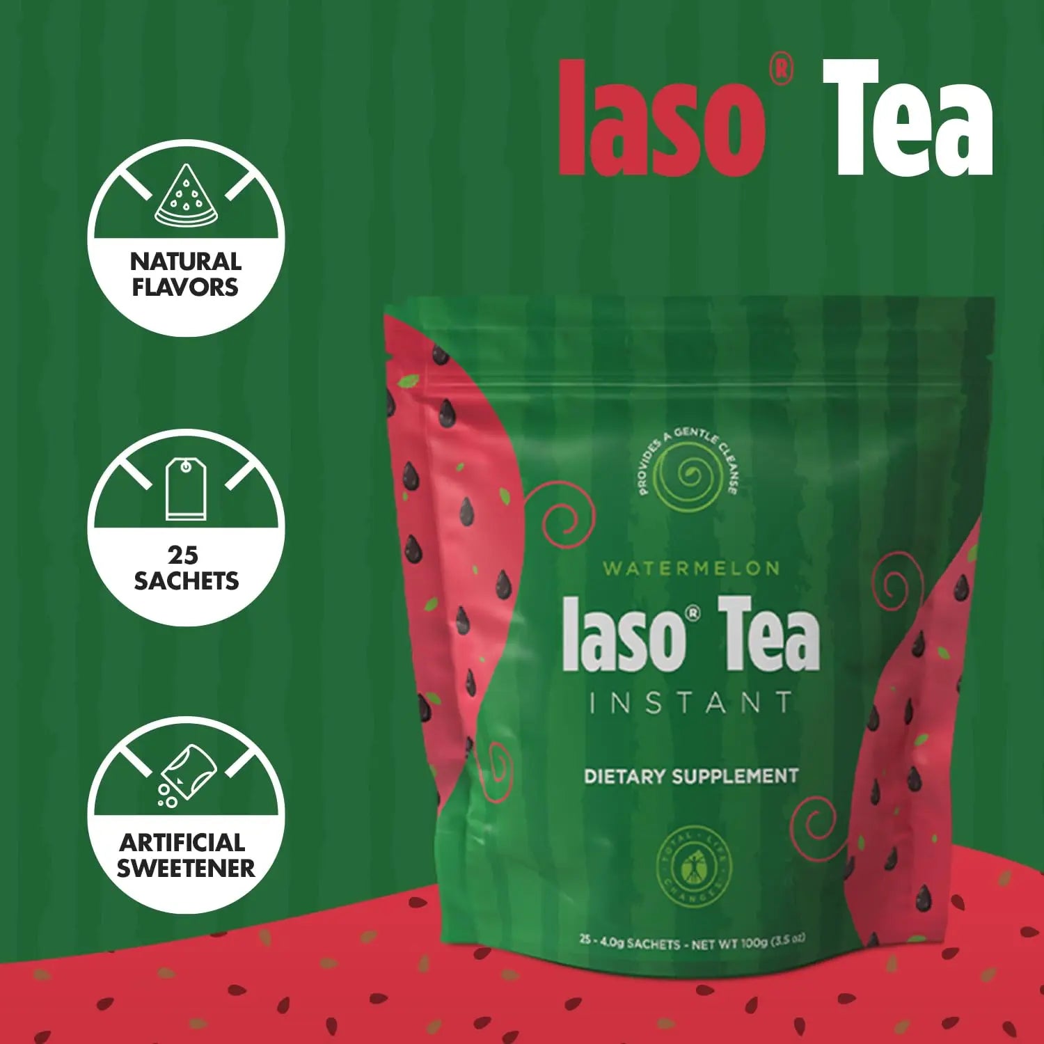 Iaso Instant Tea Watermelon Flavor - 4 grams (25 Sachets) Total Life Changes Au supplements