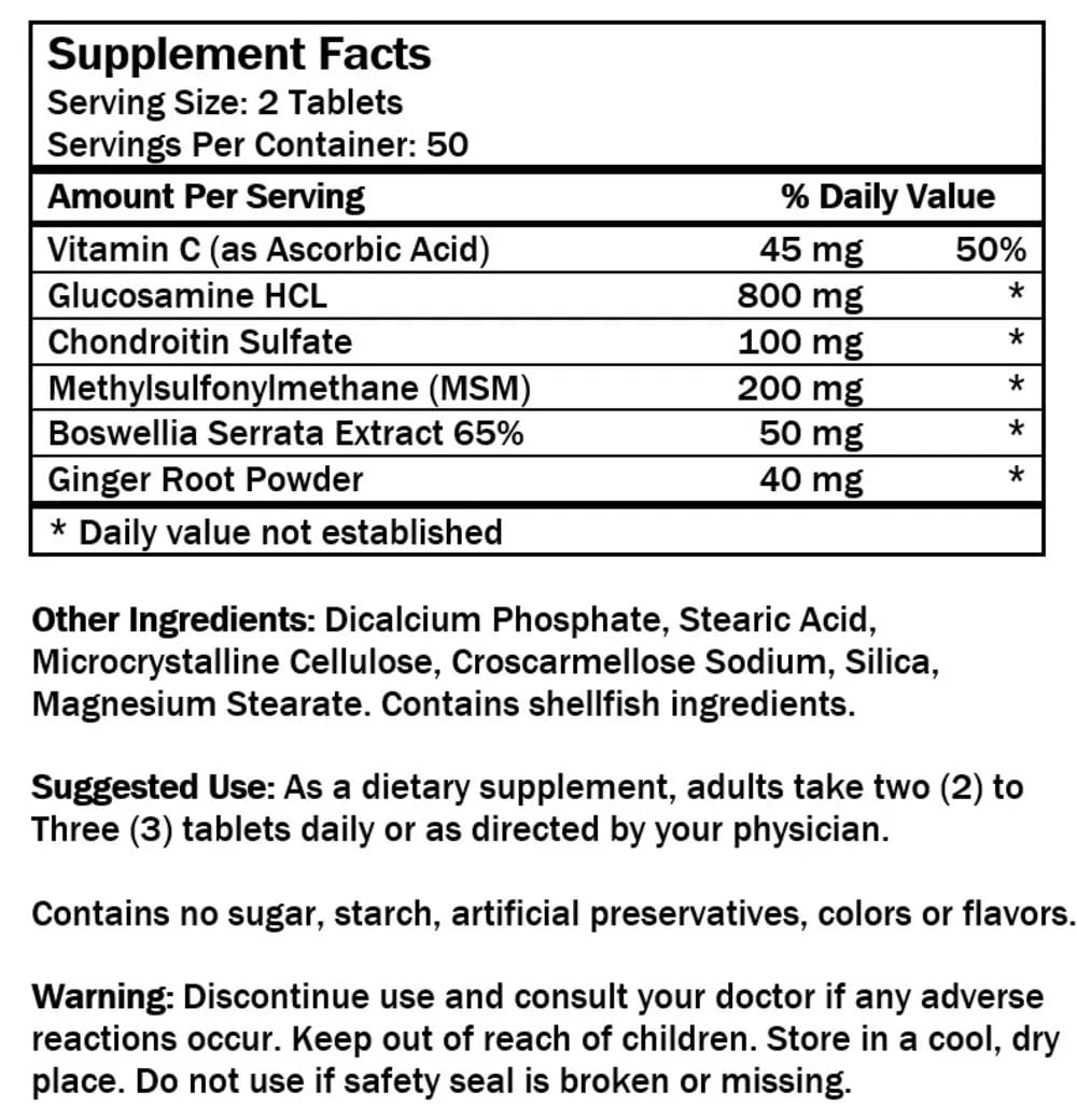 Glucosamine Chondroitin MSM Complete Joint Care Supplement | Glucosamine HCl, Chondroitin, MSM, Boswellia & Ginger | Supports Joint Mobility & Flexibility | 100 Tablets NCB NCB TECHNOLOGY Au supplements