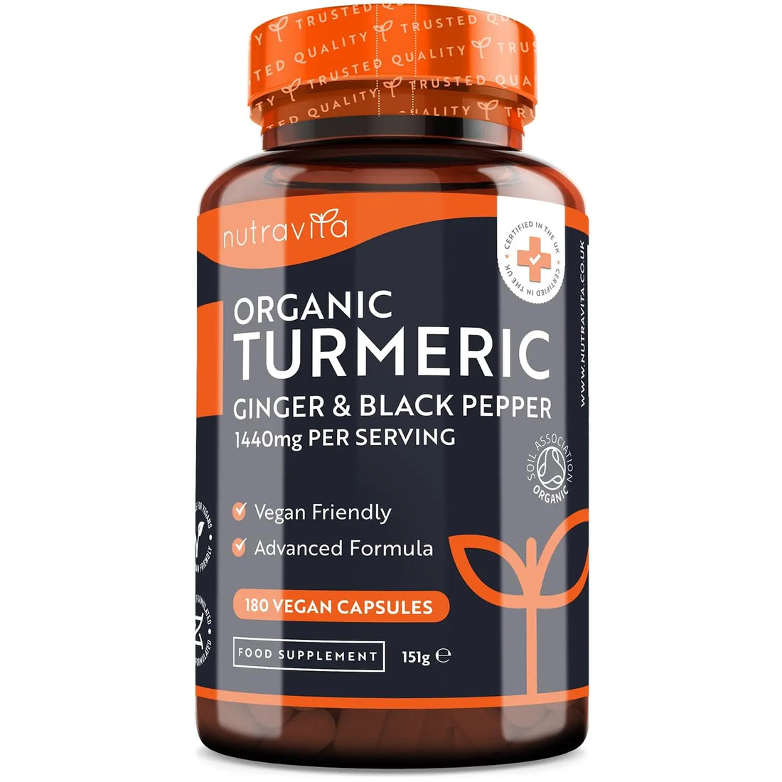 Organic Turmeric 1440mg (High Strength) with Black Pepper & Ginger - 180 Vegan Turmeric Nutravita Au supplements