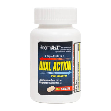 HealthA2Z® Dual Action Pain Relief | Acetaminophen 250mg & Ibuprofen (NSAID) 125mg | Contains Two Medicines | Relief from Headache, Fever & Backache (150 Caplets) HealthA2Z Au supplements
