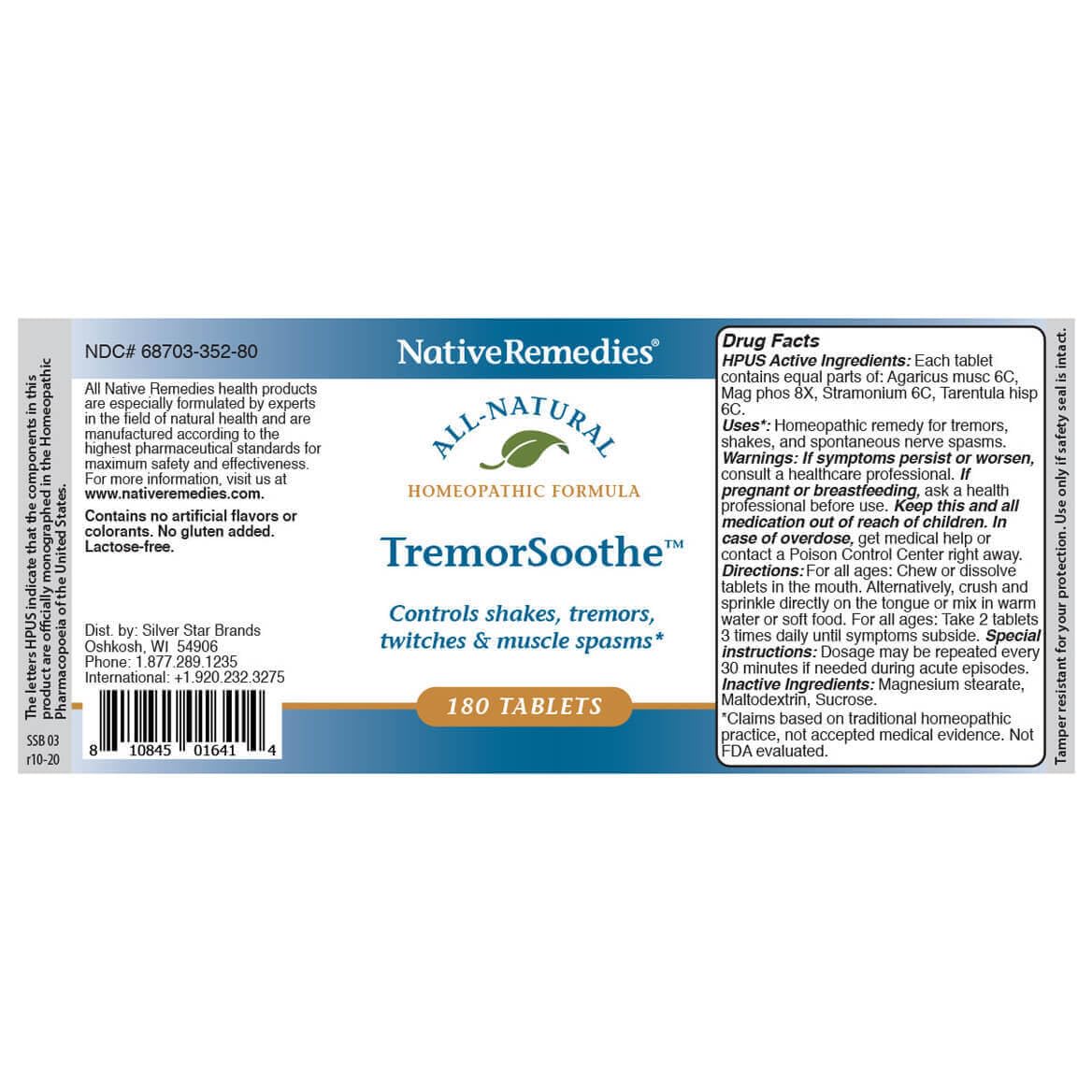 Native Remedies TremorSoothe - Natural Homeopathic Formula to Temporarily Control Shakes, Tremors, Muscle Spasms and Twitches -180 Tablets Native Remedies Au supplements