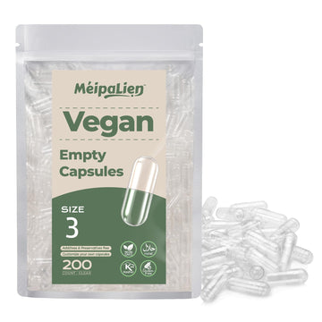MéipaLien HPMC Empty Capsules Size 3-200 Clear Count Pill Capsules Empty - Plant-Based Cellulose | Vegetarian, Halal, Non-GMO | for DIY Supplement & Herbal Filling MéipaLien Au supplements