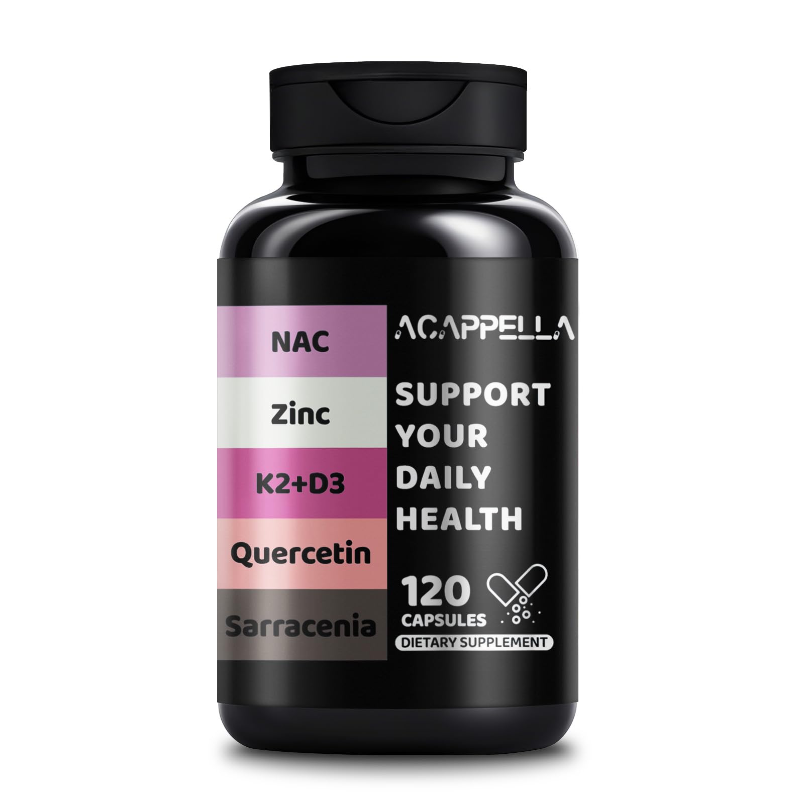 ACAPPELLA N-Acetyl Cysteine Vitamin D3 K2 Zinc Quercetin Sarracenia Purpurea NAC Supplement with Elderberry Holy Basil Bee Propolis Bromelain L-Lysin for Men & Women (1) ACAPPELLA Au supplements