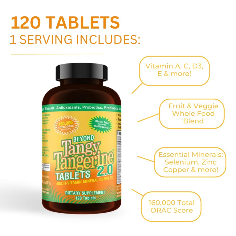 Youngevity Beyond Tangy Tangerine 2.0 Multi-Vitamin & Mineral Complex - Made with Natural & Whole Foods | 160,000 ORAC | 120 Tablets | 1 Bottle Youngevity Au supplements