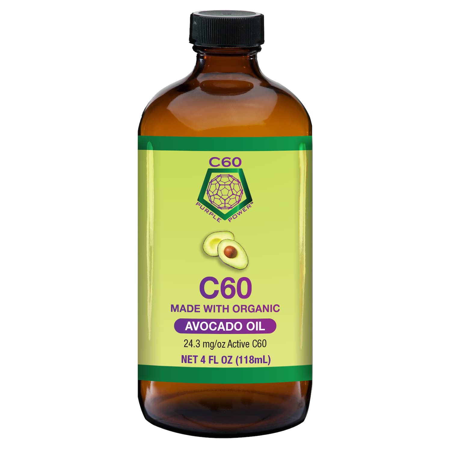 C60 Power C60 in Organic Avocado Oil - Natural Wellness & Antioxidant Support for Men & Women, 99.99% Pure Carbon Fullerenes, Promotes Energy, Mental Clarity, & Stamina - 4 fl oz Bottle C60 Purple Power Au supplements