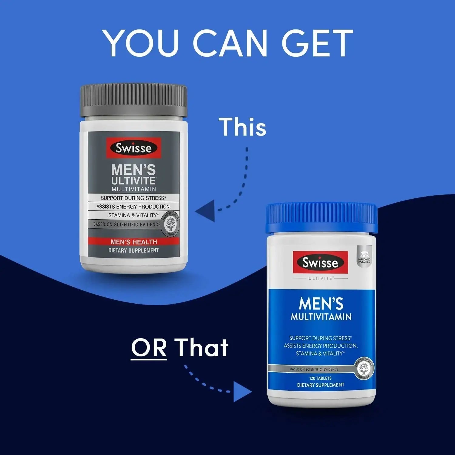 Swisse Ultivite Mens Daily Multivitamins | 50 Vitamins, Antioxidants and Minerals + Adaptogens | Energy, Stress & Immune Support | Mens Vitamins | 120 Tablets Swisse Au supplements