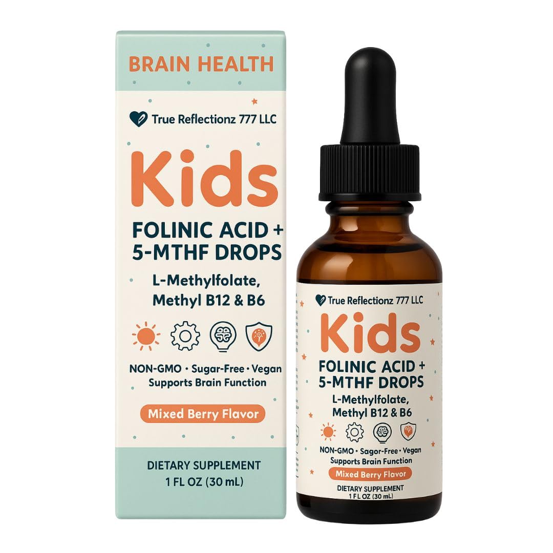 Folinic Acid Drops Kids 800 mcg + L-Methylfolate + B12 +P5P B6 Gentle Methylation Great Taste, Magnesium Glycinate, Vitamin D3 & C Folate Support for Brain,Focus, Mood & Cellular Health 5-MTHF Drops True reflectionz Au supplements
