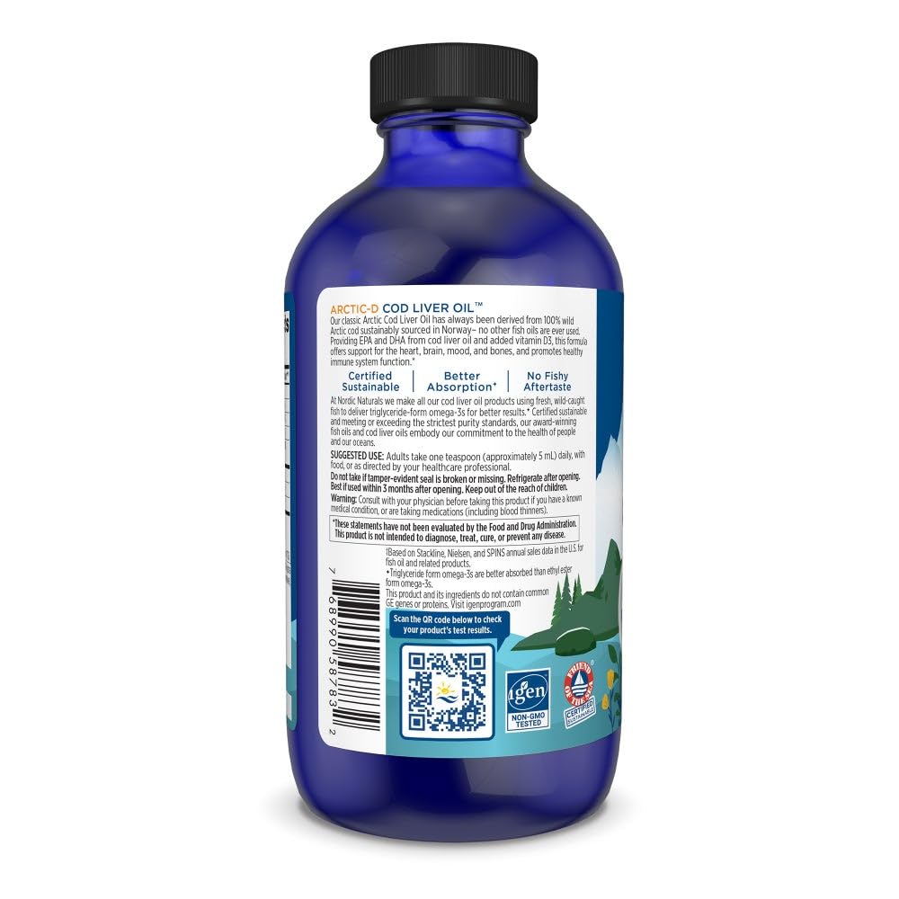 Nordic Naturals Arctic-D Cod Liver Oil, Lemon - 8 oz - 1060 mg Total Omega-3s + 1000 IU Vitamin D3 - EPA & DHA - Heart, Brain, Bone, Immune & Mood Support - Non-GMO - 48 Servings Nordic Naturals Au supplements