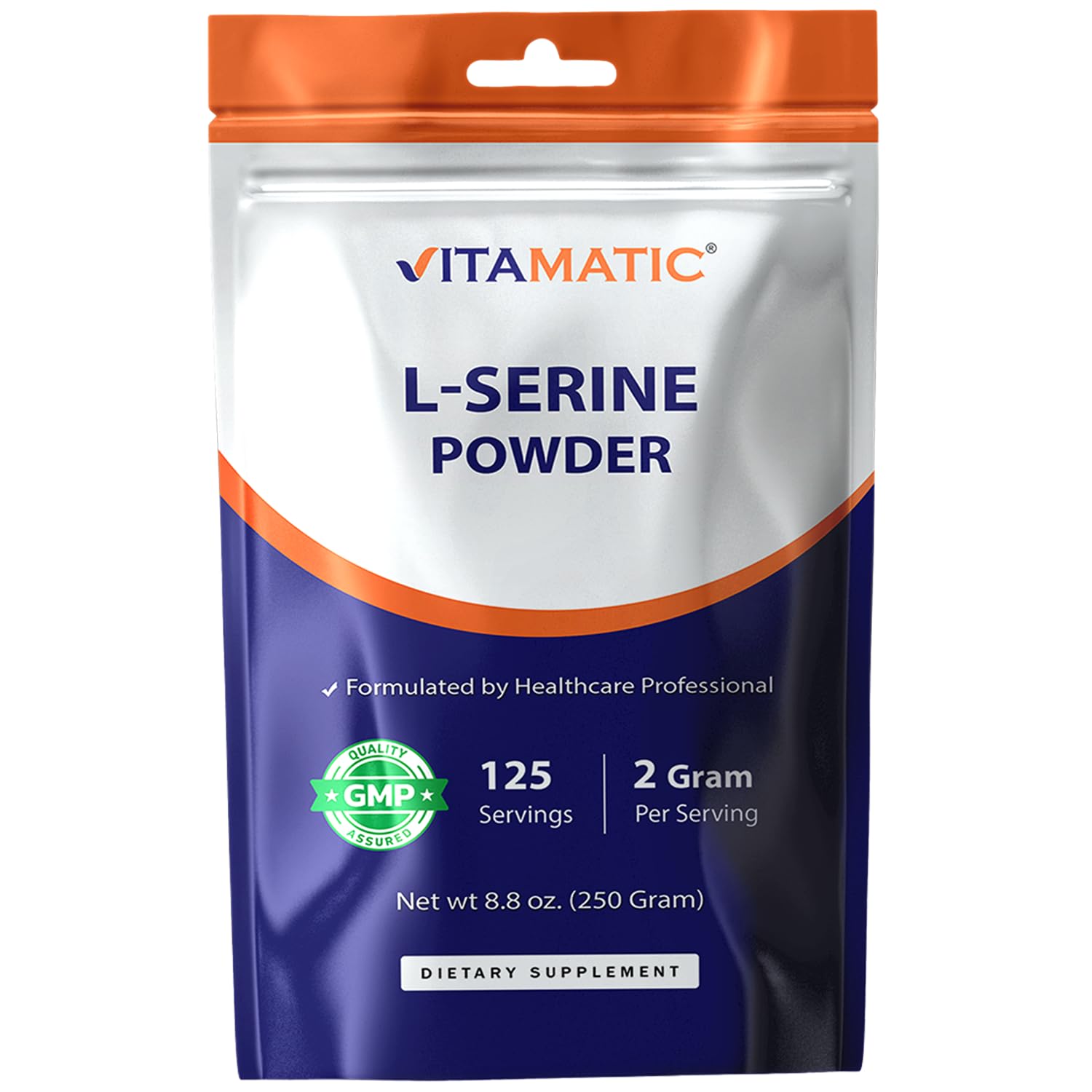 Vitamatic L-Serine Pure Powder 250 Gram | 2000 mg per Serving | 125 Servings | Unflavored | No Additives | Free of Soy, Eggs, Fish & Artificial Ingredients Vitamatic Au supplements