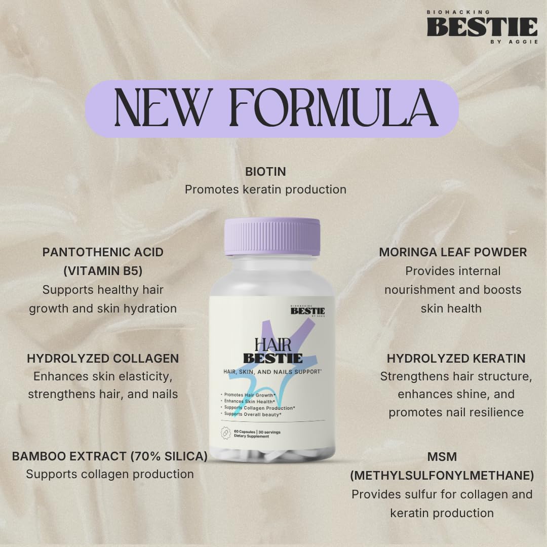 Biohacking Bestie Hair Bestie for Women & Men - Hair Growth Supplement with Biotin, Collagen, Vitamin B5, & Keratin, Support for Skin Health & Nails - 60 Capsules Biohacking Bestie Au supplements