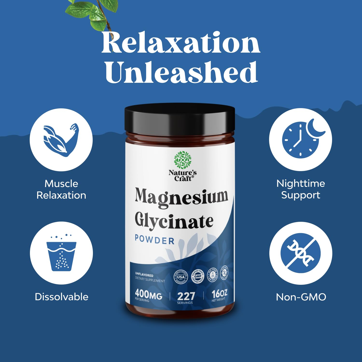 Potent Magnesium Glycinate Powder 400mg - Calm Magnesium Powder Bulk for Muscle Relax, Calm & Sleep Support for Adults - Glycinate Mag Soothe Vegan & Non-GMO Supplement - 1 Pack Natures Craft Au supplements