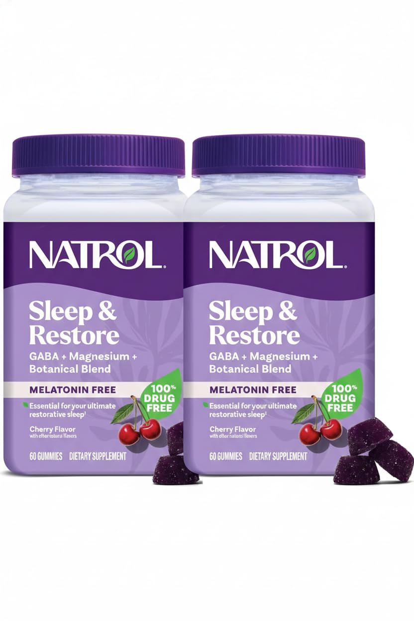 Natrol Sleep & Restore Magnesium Glycinate Blend Gummies, Magnesium for Sleep Aids for Adults, Melatonin-Free, Cherry Flavored, 30 Day Supply, 60 Gummies (Pack of 2) Natrol Au supplements