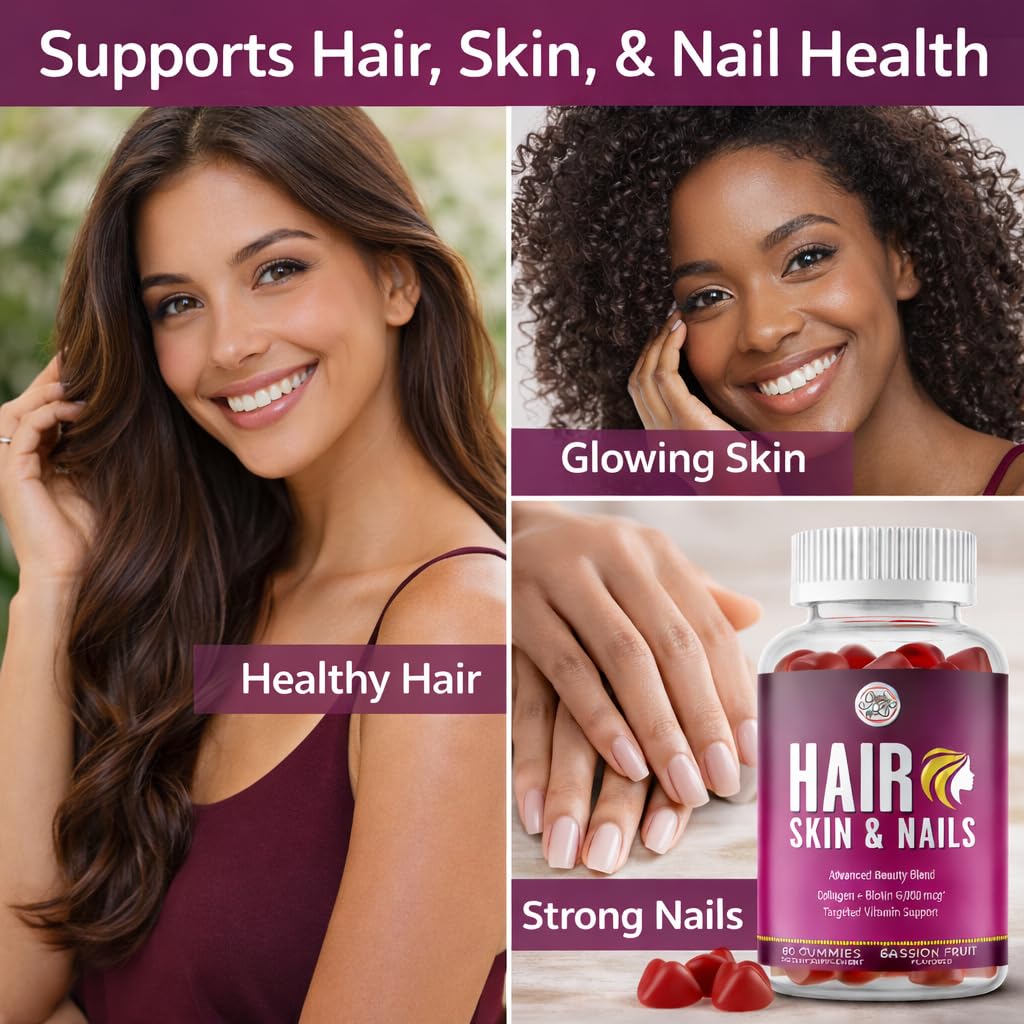 Grab The Gold Hair Skin & Nails Vitamins for Women | Gummies with 6000mcg Biotin & Collagen | 10 Essential Vitamin & Minerals | Gluten-Free, Non-GMO, Passion Fruit Flavor | 1 Month Supply, Made in USA Grab The Gold Au supplements
