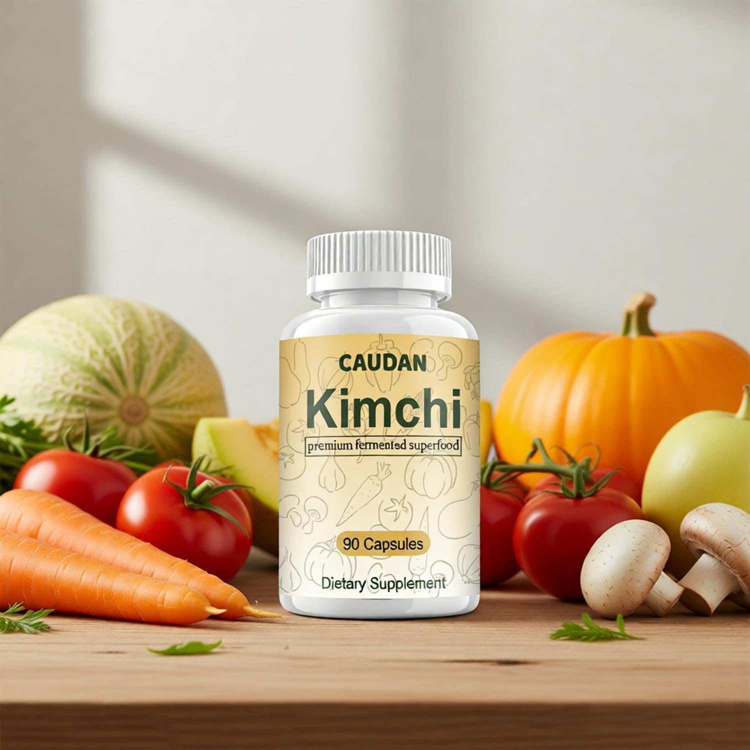 CAUDAN Kimchi Capsules, Kimchi Supplement, Probiotics & Enzymes Supports Gut & Digestive Health, Taste Well, Fermented Superfood for Antioxidant Support, 90 Vegan Capsules CAUDAN Au supplements