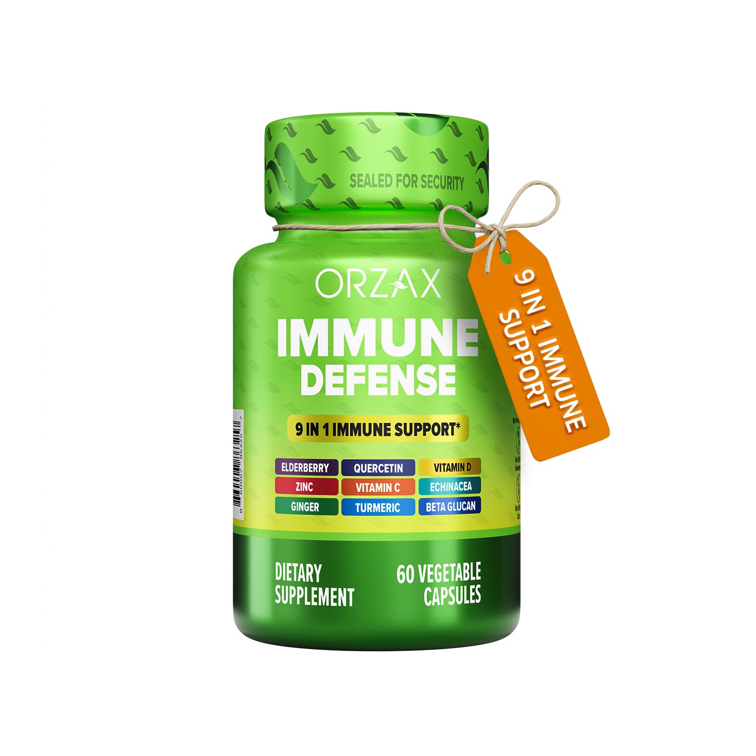 ORZAX 9 in 1 Immune Defense Booster Herbal Supplement, Specialized High Strength Formula - Vitamin C & D, Zinc, Quercetin, Turmeric & Ginger, Echinacea - Non-GMO - 60 Veggie Capsules - 30 Day Supply ORZAX Au supplements