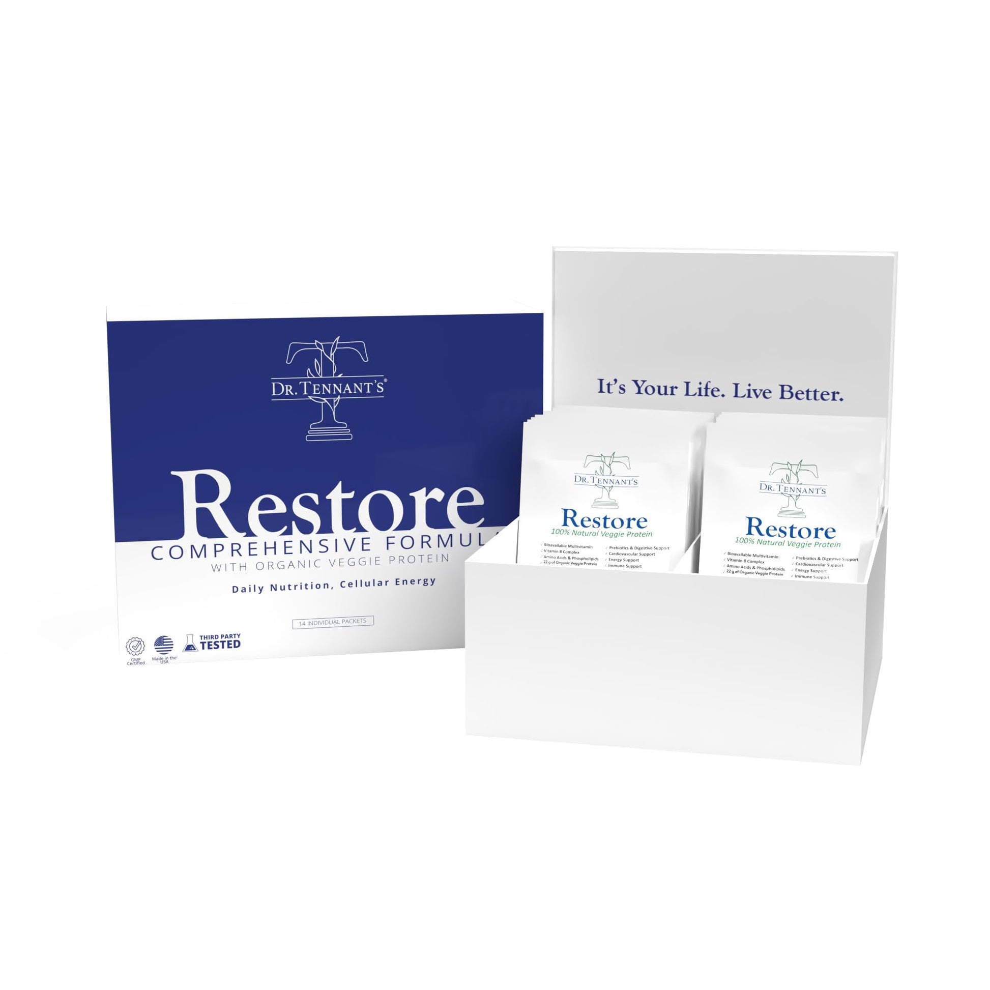 Dr. Tennant's Restore Vanilla Shake | 50+ Methylated Vitamins & Minerals | 23g Vegan Protein | Organic, Gluten-Free | Boosts Energy, Immune & Gut Health | 14-Day All-in-One Supplement Dr. Tennant's Au supplements