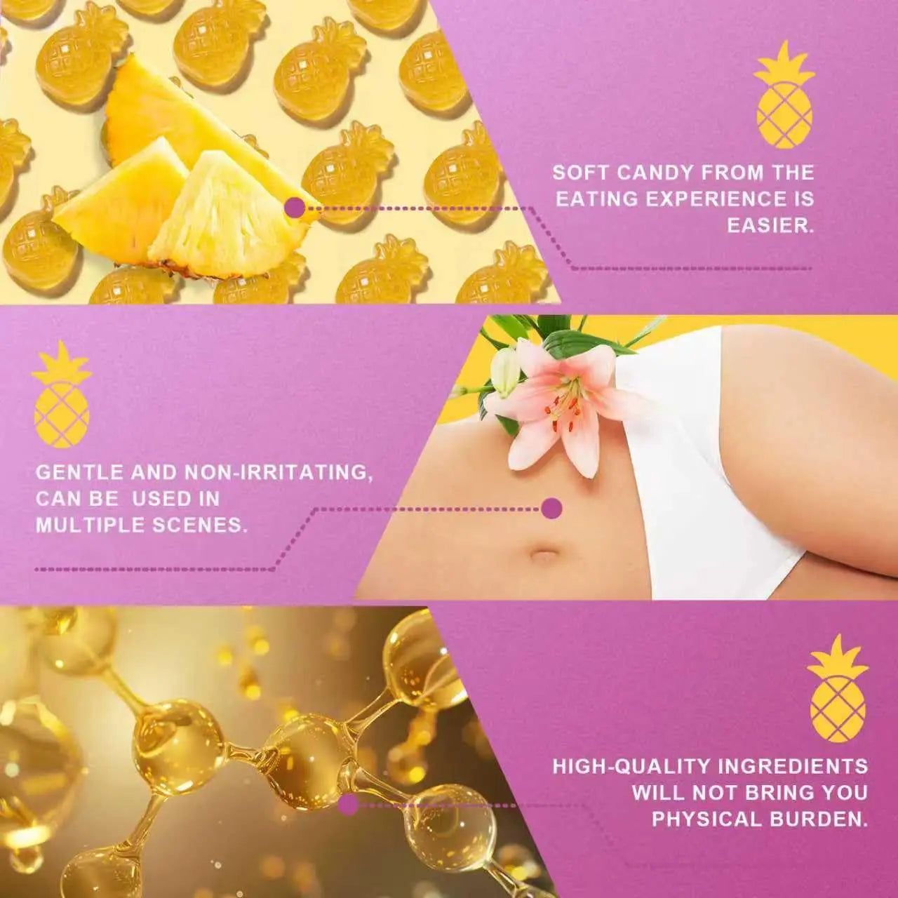 Brurtzexs Her Juicy Feminine Probiotics Gummies for Women with Slippery Elm - Pineapple Flavor, pH Balance & Immune Health Support - Digestive & Feminine Support - Vegan Supplement, 60 C Brurtzexs Au supplements