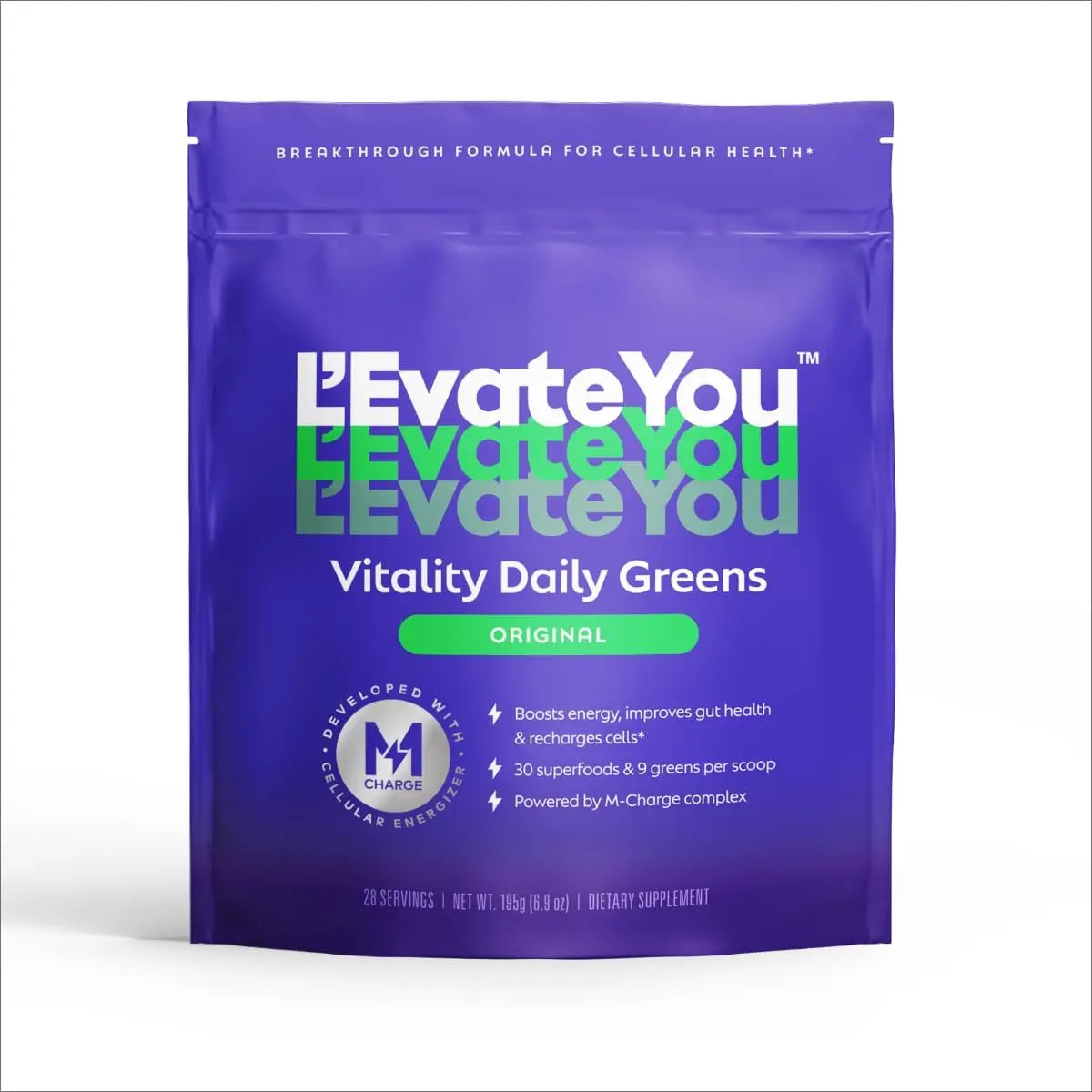 L'Evate You Vitality Daily Greens Powder (28 Servings) 30 Superfoods, 9 Greens - for a Cellular Energy Boost, Powered by M-Charge Complex for All Day Energy (Original) Steve Harvey's L'Evate You Au supplements