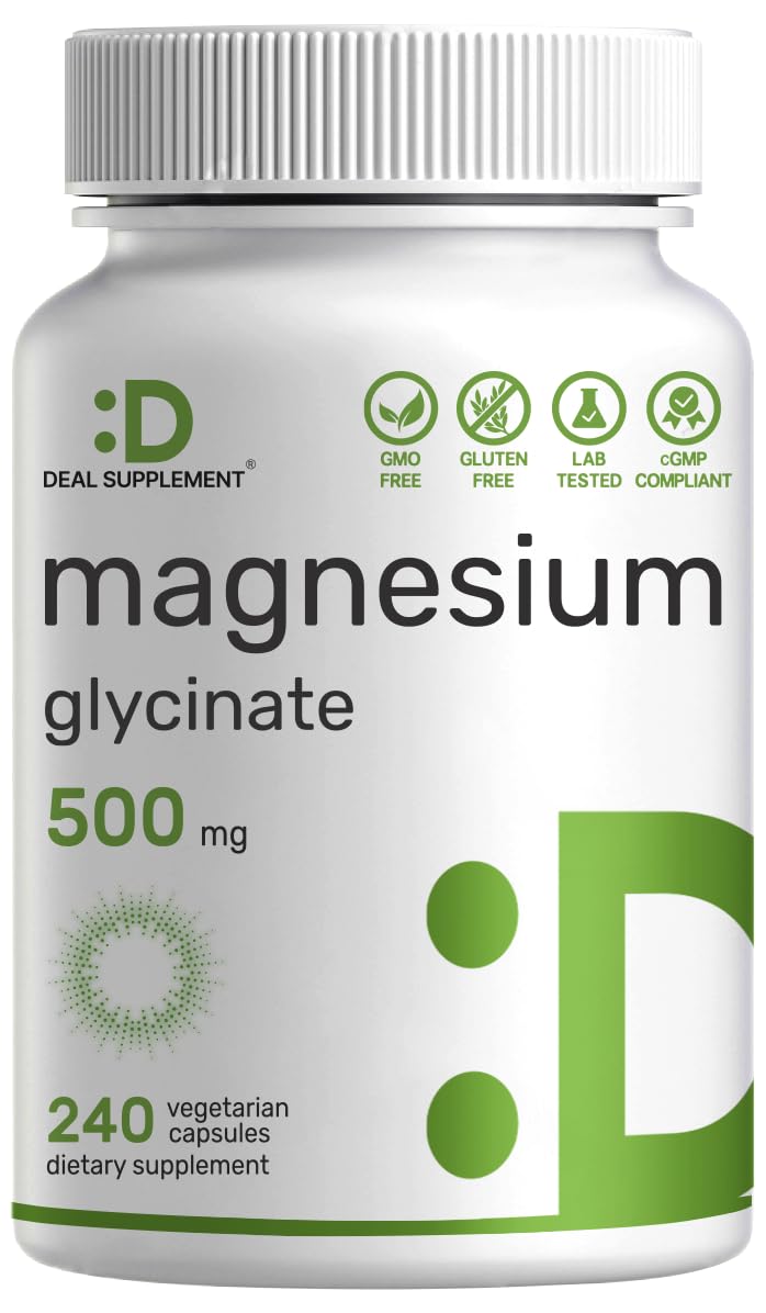 Deal Supplement Magnesium Glycinate 500mg, 240 Veggie Capsules | 100% Chelated for Easy Absorption | Essential Mineral Supplement | Non-GMO, Gluten-Free DEAL SUPPLEMENT Au supplements