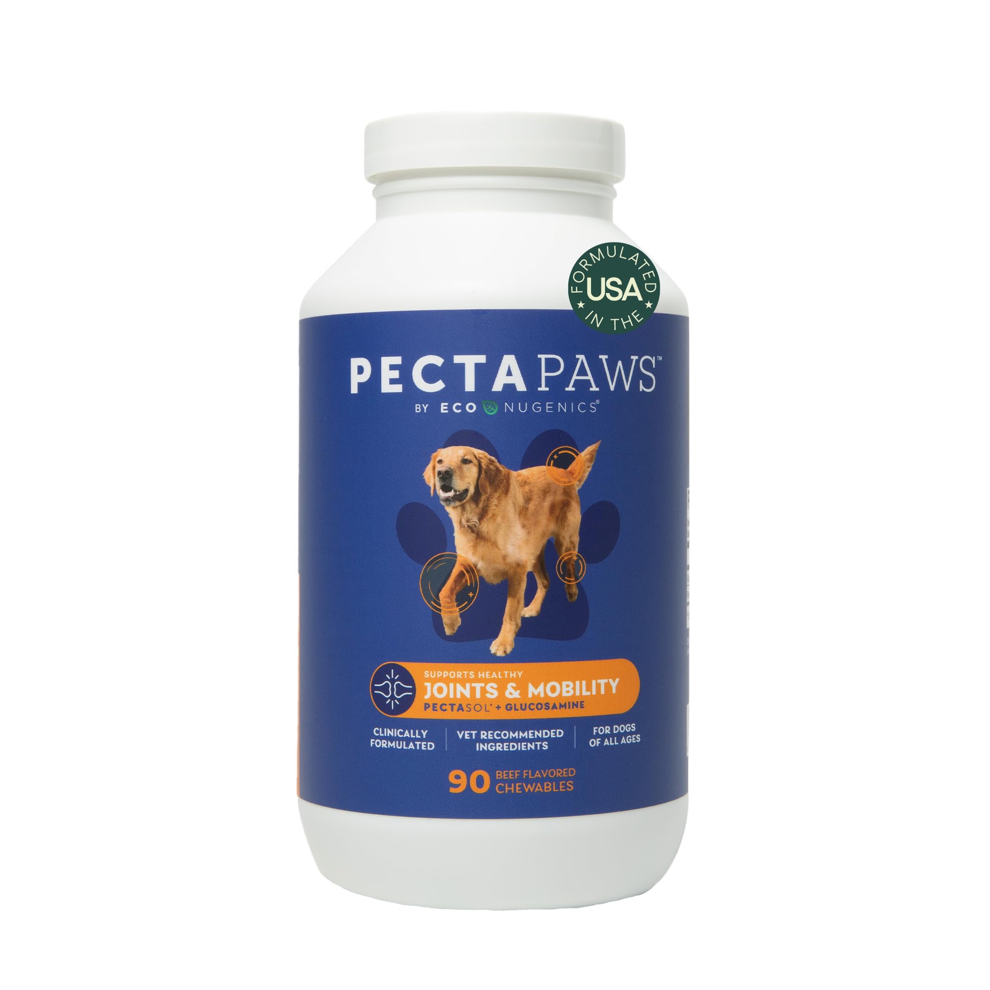 ecoNugenics PectaPaws Chewable Dog Supplements – Beef Flavor, 90 Count – PectaSol Modified Citrus Pectin + Glucosamine HCI for Dogs of All Ages, Supports Mobility, Joints, Immune Function, Pain Relief EcoNugenics Au supplements