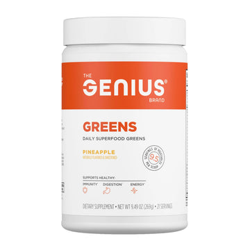 The Genius Brand Daily Superfood Greens - Organic Plant-Based Powder - Pineapple Flavor - Whole Food Blend with Greens, Fruits & Veggies - 30 Serving The Genius Brand Au supplements