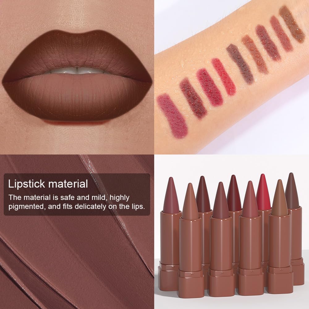 BINGBRUSH 2-in-1 Gradient Dark Brown Lip Liner & Lipstick Combo,Matte Longwear Waterproof Lip Pencil with Cone Tip,Smudge Proof Crayon for Flawless Ombre Contour,Women's Long Lasting Makeup Set BINGBRUSH Au supplements
