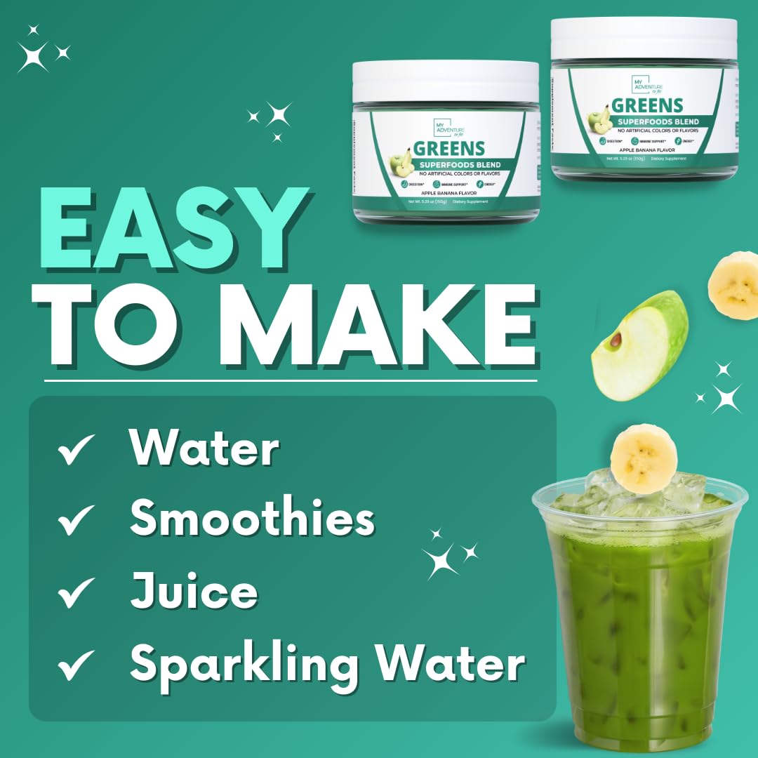 Green Superfood Powder for Digestion & Gut Health - Keto Friendly Superfood Greens Blend Powder for Immune Support - Powdered Greens Supplement for Immune Boost - Apple Banana Flavor My Adventure to Fit Au supplements