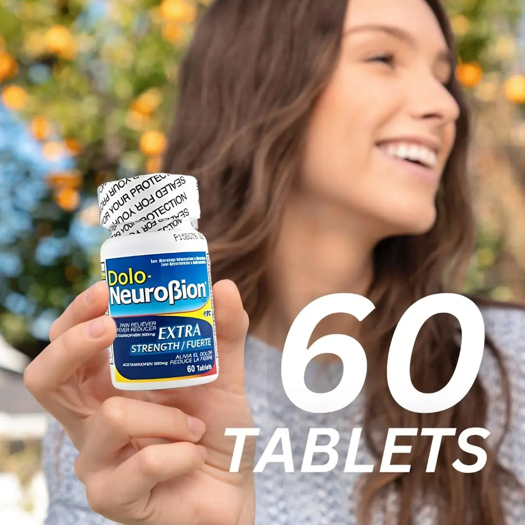 Dolo Neurobion Pain Reliever, Fever Reducer, Extra Strength. Alivia el Dolor,Reduce la Fiebre, Extra Fuerte. 60 Tablets. Acetaminophen 500 mg Neurobion Au supplements