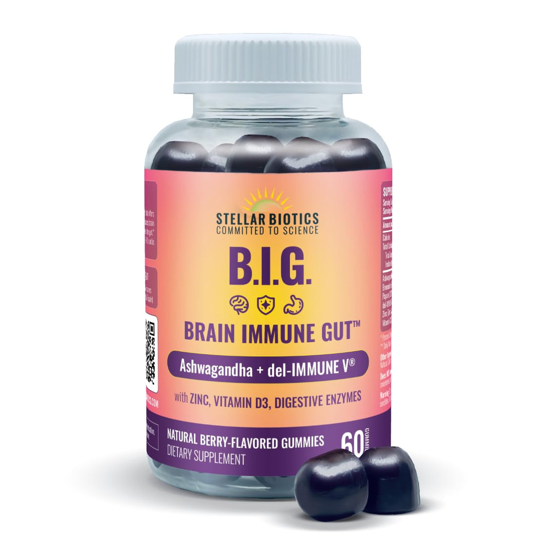 Del-Immune V + Ashwagandha - Brain Immune Gut™ (B.I.G.) Gummy - All Natural Immune & Gut Support with Zinc, Vitamin D3 + Digestive Enzymes (60 Gummies) Del-Immune V Au supplements