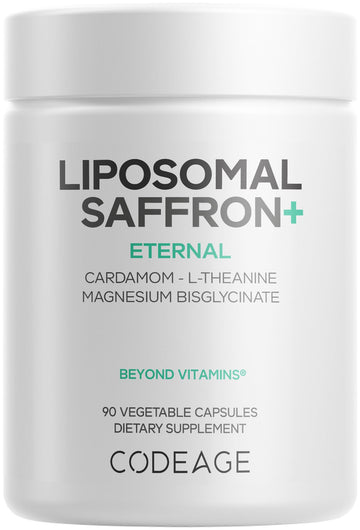 Codeage Liposomal Saffron+ Supplement - Saffron Extract, Magnesium, L-Theanine, Cardamom, BioPerine - 3-Month Supply - Kesar Spice, Liposomal Delivery - Non-GMO - 90 Capsules Codeage Au supplements