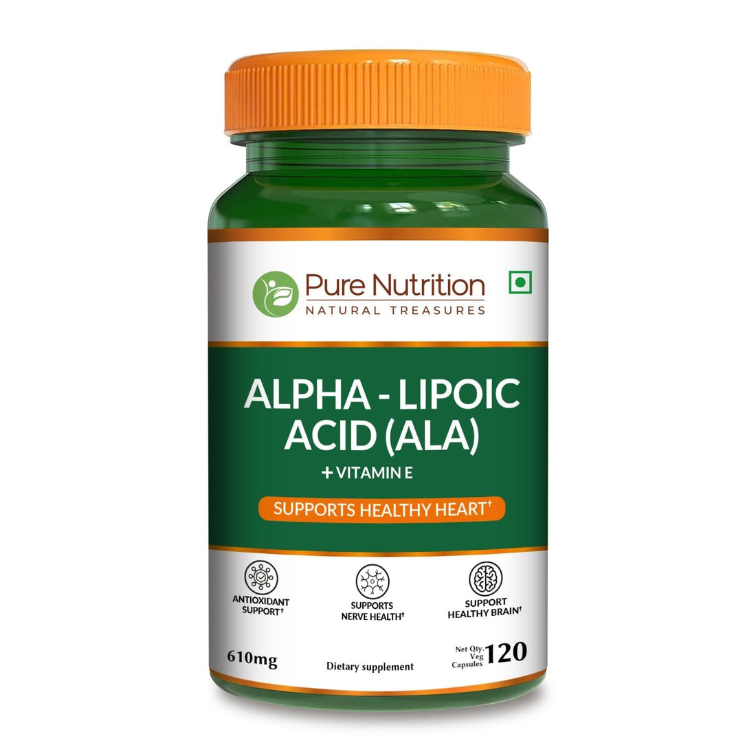 Pure Nutrition Alpha Lipoic Acid 600mg + Vitamin E | 120 Caps | Powerful Antioxidant to Support Nerve & Heart Health*. | Non-GMO PURE NUTRITION NATURAL TREASURES Au supplements