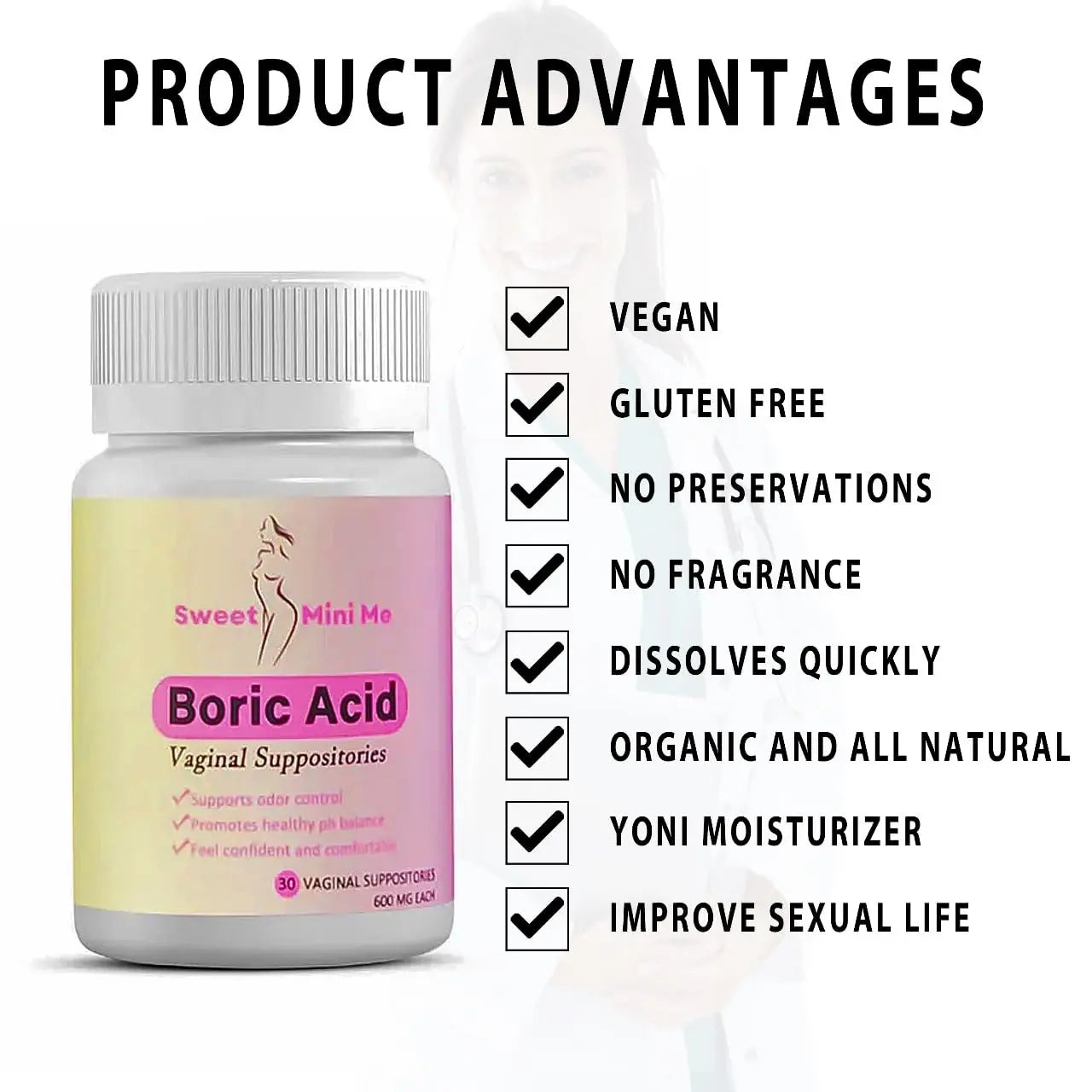 Sweet Mini Me 600mg Boric Acid Suppositories – Natural Vaginal Health Support for Women – pH Balance, Odor & Itch Relief – 30 Count Capsules Generic Au supplements