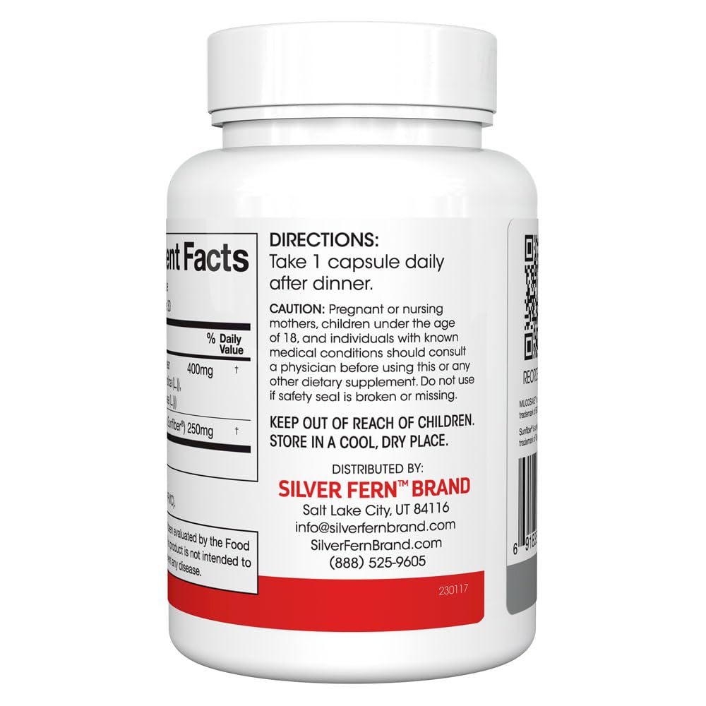 Silver Fern Regularity Digestive Supplement Capsules Brand - 1 Bottle = 30 Capsules = 30 Day Supply - Mucosave FG (Prickly Pear Polysaccharides & Olive Leaf Polyphenols) & SunFiber Silver Fern Au supplements