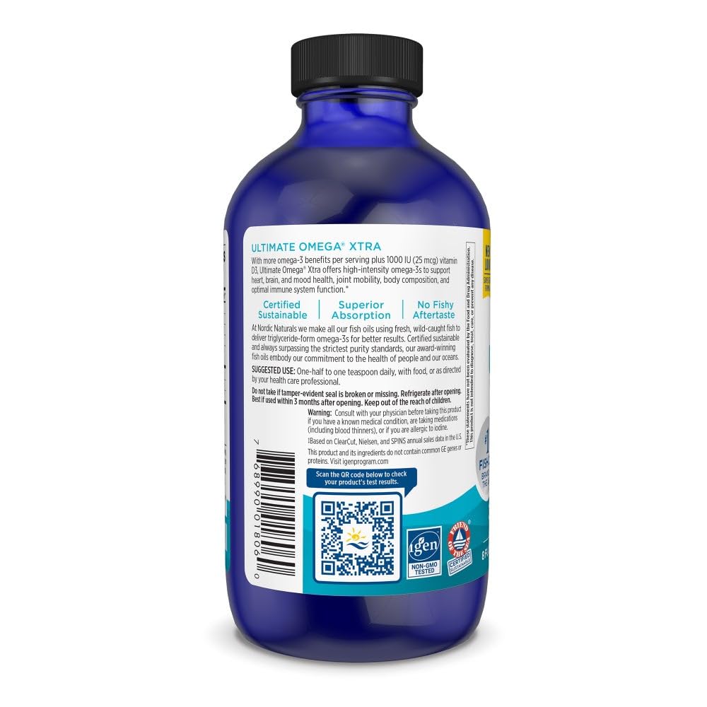 Nordic Naturals Ultimate Omega Xtra Liquid, Lemon Flavor - 8 oz - 3400 mg Omega-3 + 1000 IU Vitamin D3 - EPA & DHA - Brain, Heart, Joint, & Immune Health - Non-GMO - 48 Servings Nordic Naturals Au supplements