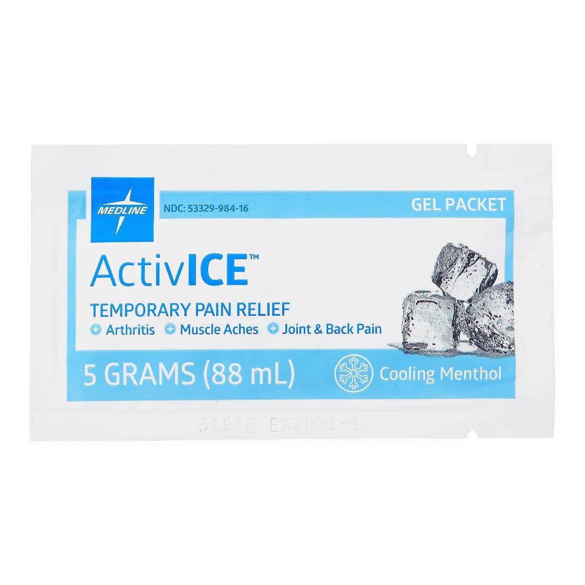 Medline ActivICE Topical Pain Reliever Gel, Great for Arthritis, Muscle Aches and Back Injuries, 5 grams - 100 Packs Medline Au supplements