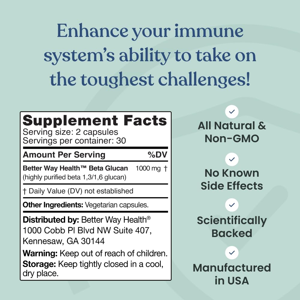 Better Way Health™ - Advanced Immune Readiness - Highly Purified 1,3/1,6 Beta Glucan 500 - Clinically Tested Immune Defense - 500mg/60 Capsules (Pack of 1) Better Way Health Au supplements