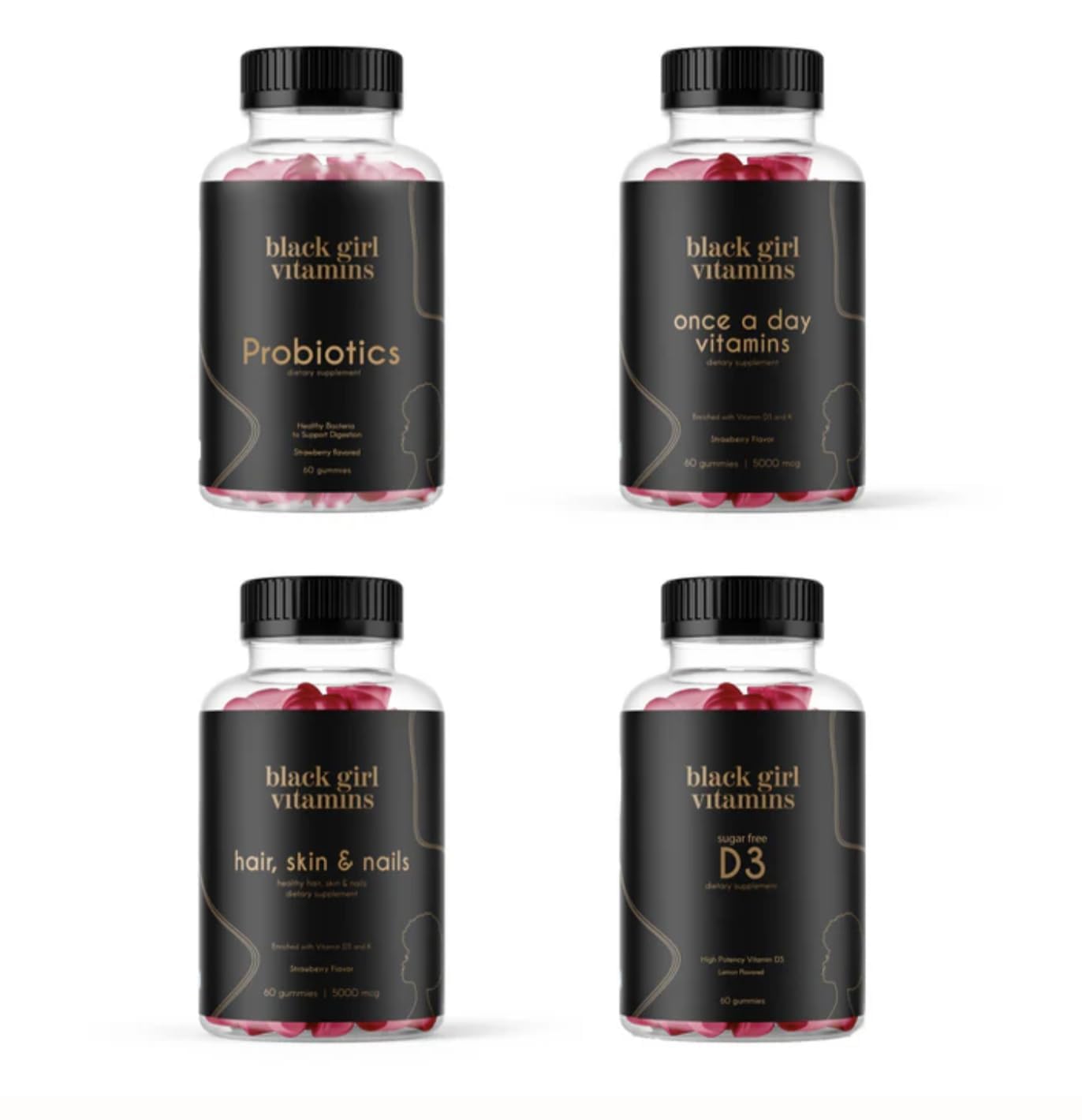 Black Girl Vitamins Complete Wellness Essentials - 30-Day Bundle with D3 Gummies, Probiotics, Hair-Skin-Nails + Sea Moss - 8 Key Nutrients for Immune, Skin & Energy Support Black Girl Vitamins Au supplements