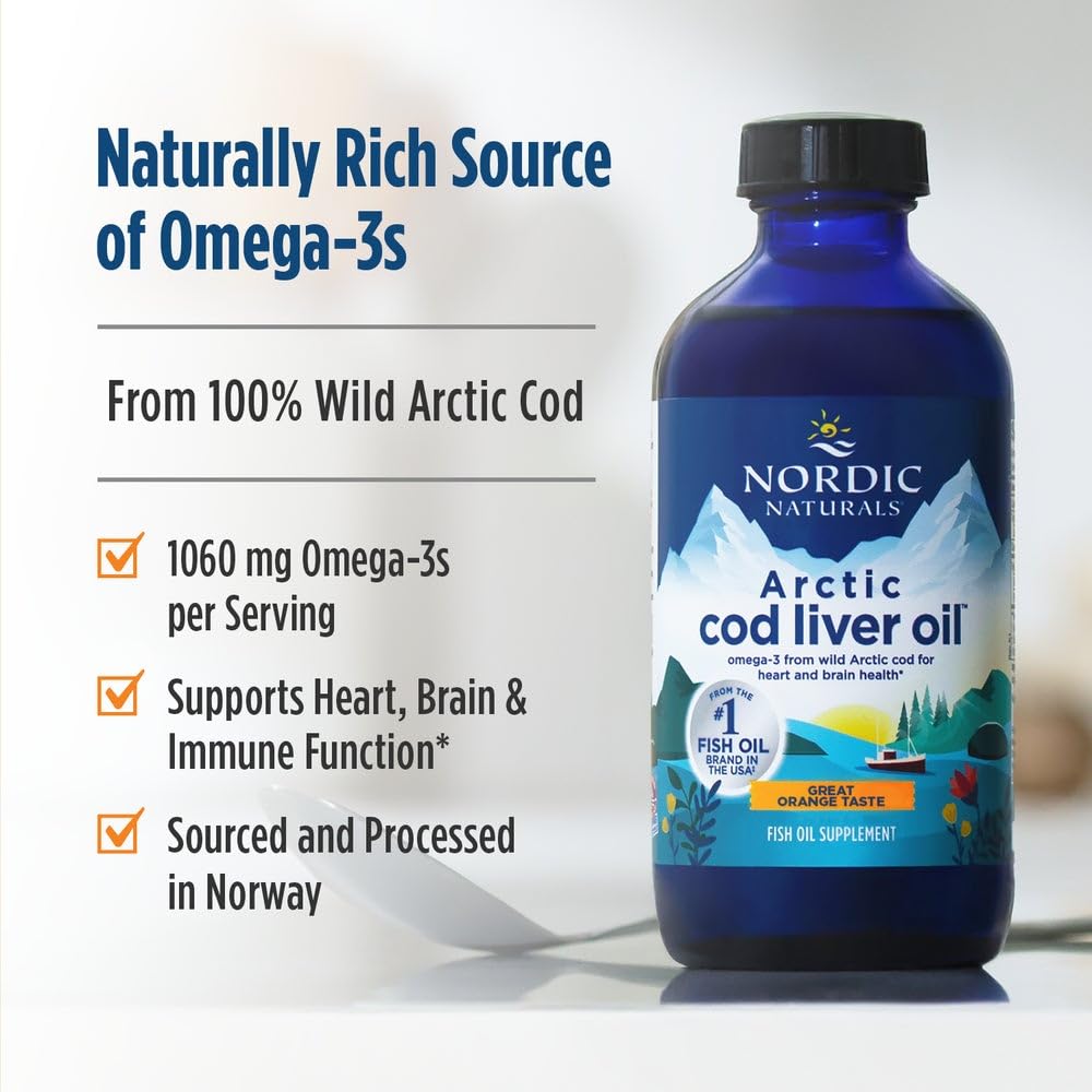 Nordic Naturals Arctic Cod Liver Oil, Orange - 16 oz - 1060 mg Total Omega-3s with EPA & DHA - Heart & Brain Health, Healthy Immunity, Overall Wellness - Non-GMO - 96 Servings Nordic Naturals Au supplements