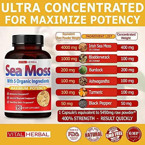 VITAL HERBAL Irish Sea Moss Capsules Equivalent to 5450mg - Maximum Potency VITAL HERBAL Au supplements