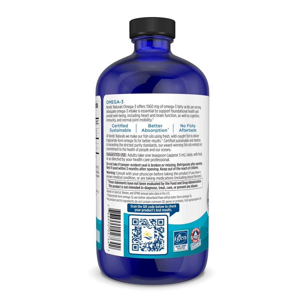 Nordic Naturals Omega-3, Lemon Flavor - 16 oz - 1560 mg Omega-3 - Fish Oil - EPA & DHA - Immune Support, Brain & Heart Health, Optimal Wellness - Non-GMO - 96 Servings Nordic Naturals Au supplements