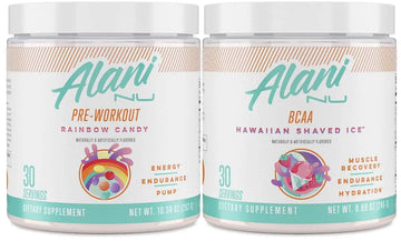 Alani Nu Rainbow Candy Pre Workout and BCAA Hawaiian Shaved Ice Post Workout Powder Alani Nu Au supplements