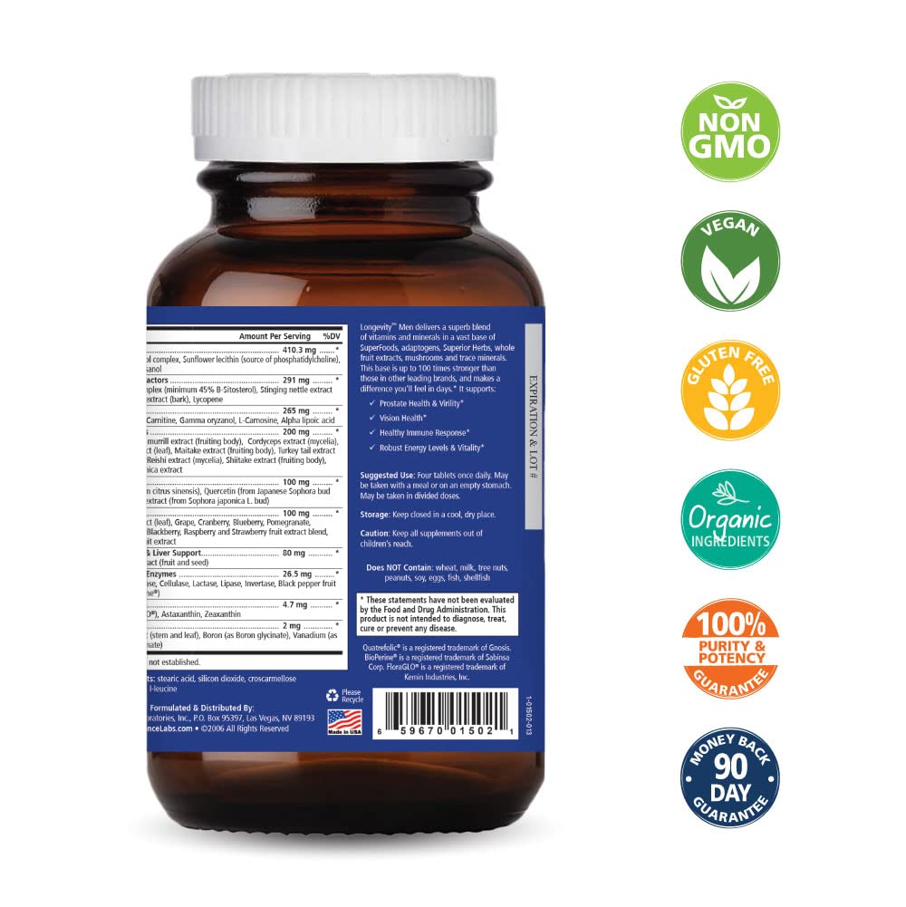 PURE ESSENCE LABS Longevity Multivitamin for Men Over 40 - Super Energetic with Superfoods, Minerals, Enzymes, Vitamin D3, B12, Biotin - 120 Tablets PURE ESSENCE LABS Au supplements