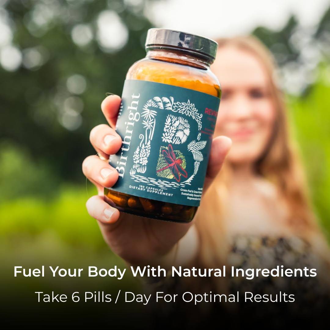 Birthright Female Hormone Support for, Energy, Fertility, Menstrual Cycle, Ovulation, Pregnancy and Menopause… All Natural, Animal Based, Liver, Kidney, Magnesium, Red Raspberry, Herbal Blend Revive Birthright Au supplements