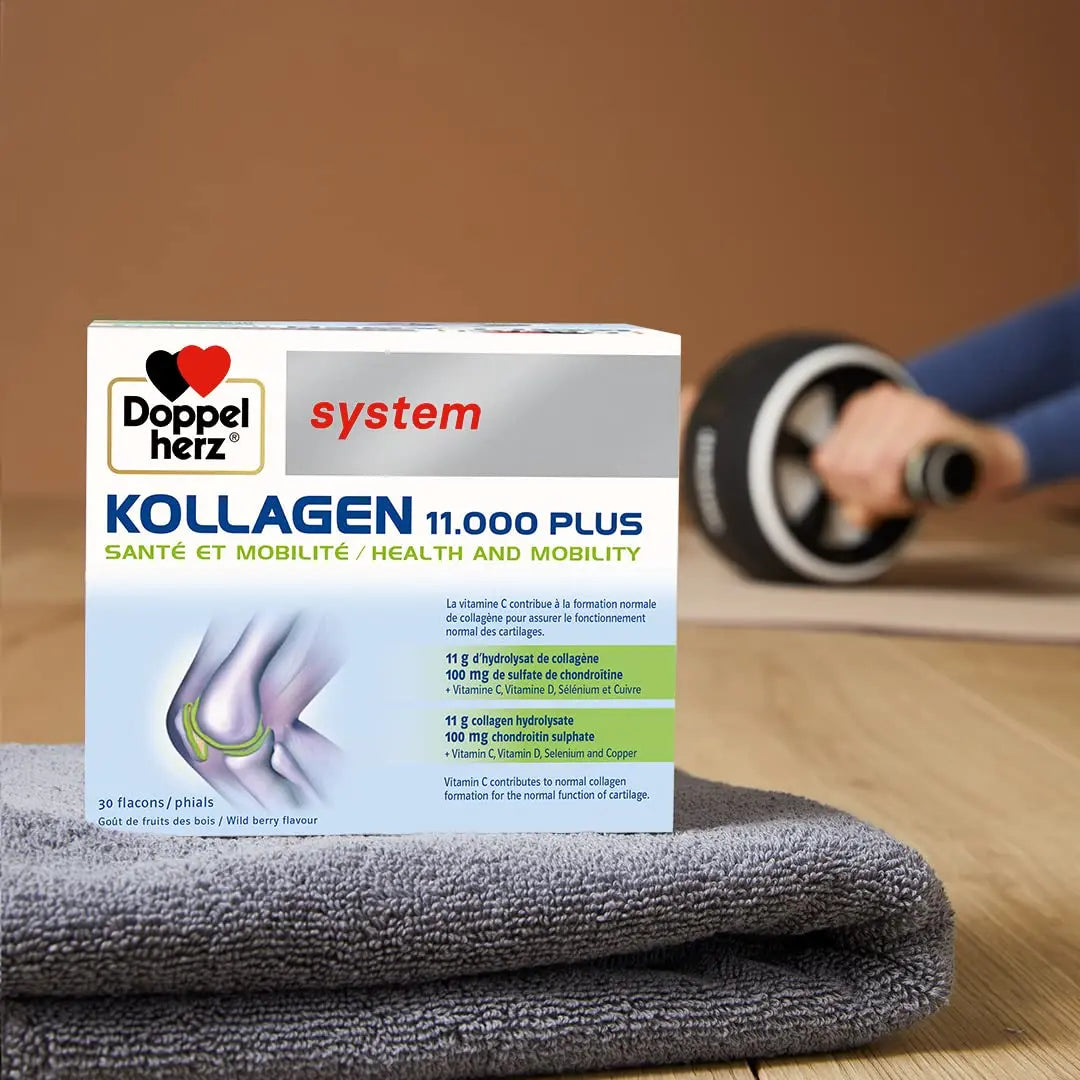 Doppelherz - Kollagen 11000 Plus - Collagen hydrolysate, chondroitin Sulphate, Vitamins C and D and Trace Elements - for Bones, cartilages and tendons - Wild Berry Flavour Liquid- 30 Bottles of 25ml Doppelherz Au supplements