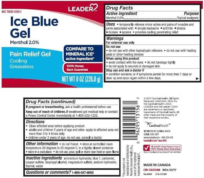 Leader Mineral Ice Blue Gel, Menthol 2%, Pain Relief Gel, Topical Analgesic, for Muscle Pain, Backache, Arthritis & Sport Injuries, for Adults and Kids 2+, Compare to Mineral Ice, 8 oz Leader Au supplements